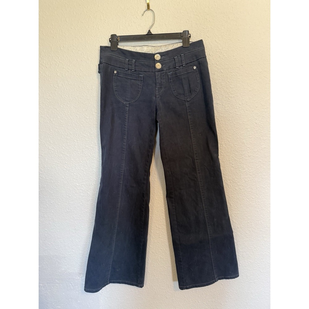 Y2K Anthropology Bell Bottom Pants Navy Blue Cotton Canvas Wide Leg Sz 12